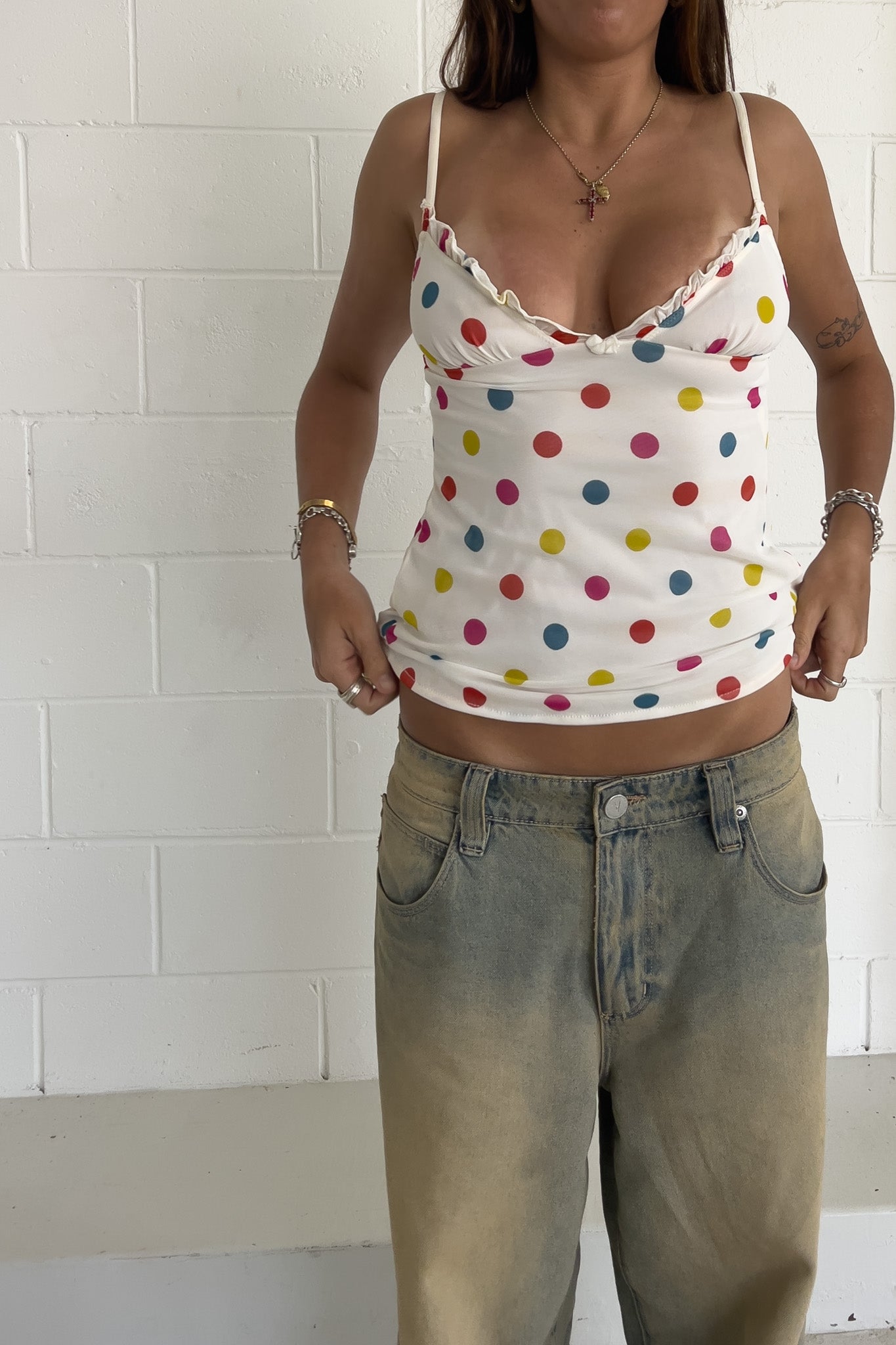 Polka dot lace cami ★ Size estimated xs - small