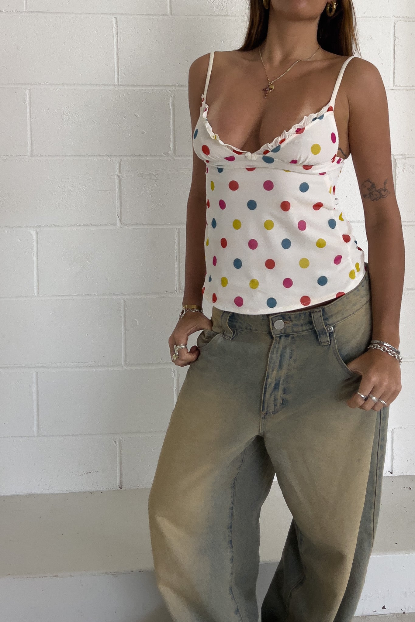 Polka dot lace cami ★ Size estimated xs - small