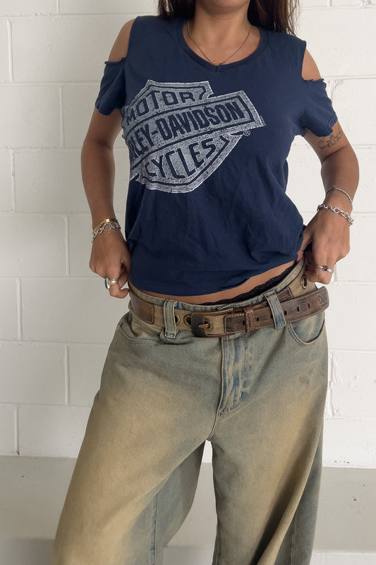 HARLEY DAVIDSON navy top  ★ Size large