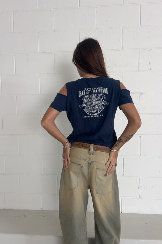HARLEY DAVIDSON navy top  ★ Size large