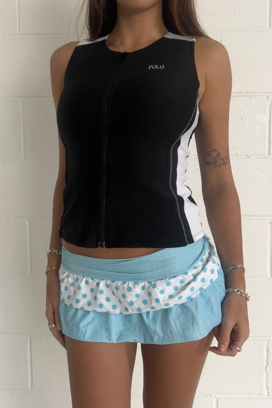 Blue polka dot micro skirt  ★ Size estimated XXS