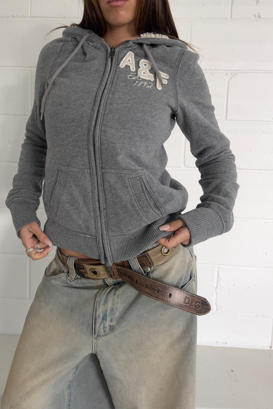 ABERCROMBIE & FITCH dark grey zip up jacket w/ fur lining ★ Size medium