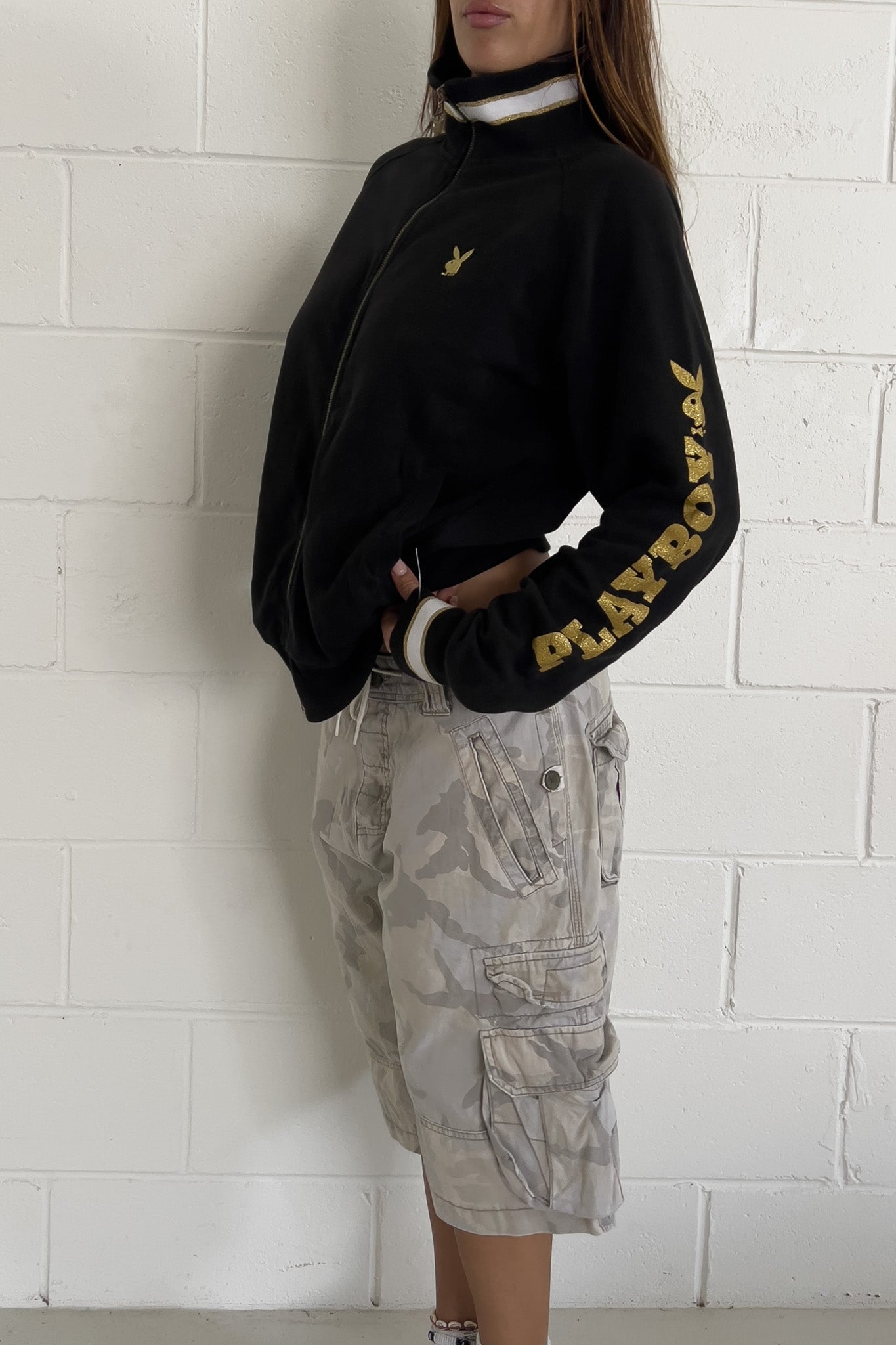 PLAYBOY black gold zip up jacket ★ Size large