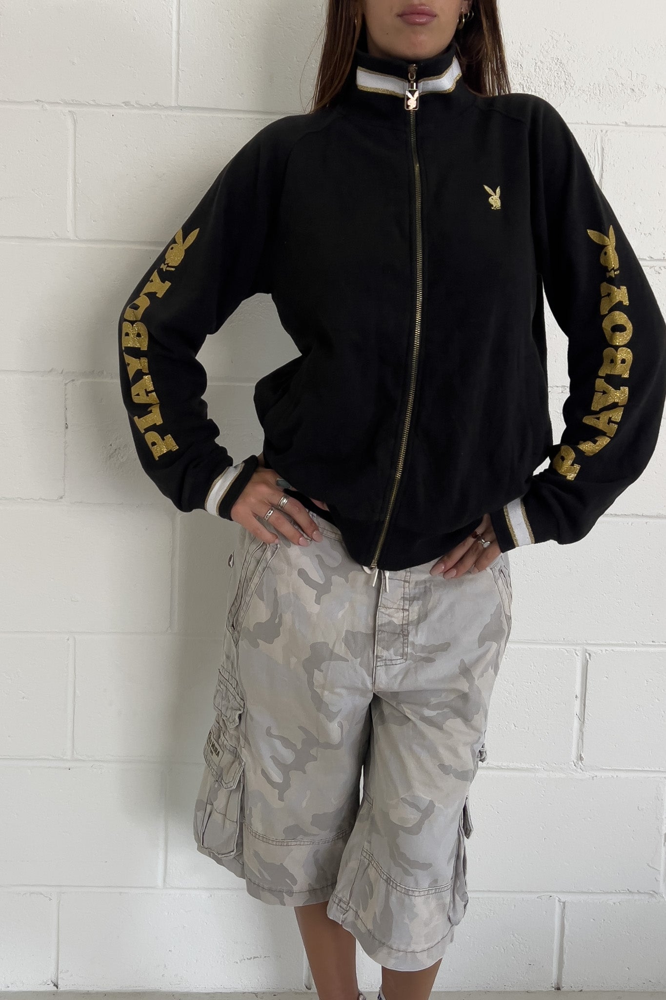 PLAYBOY black gold zip up jacket ★ Size large