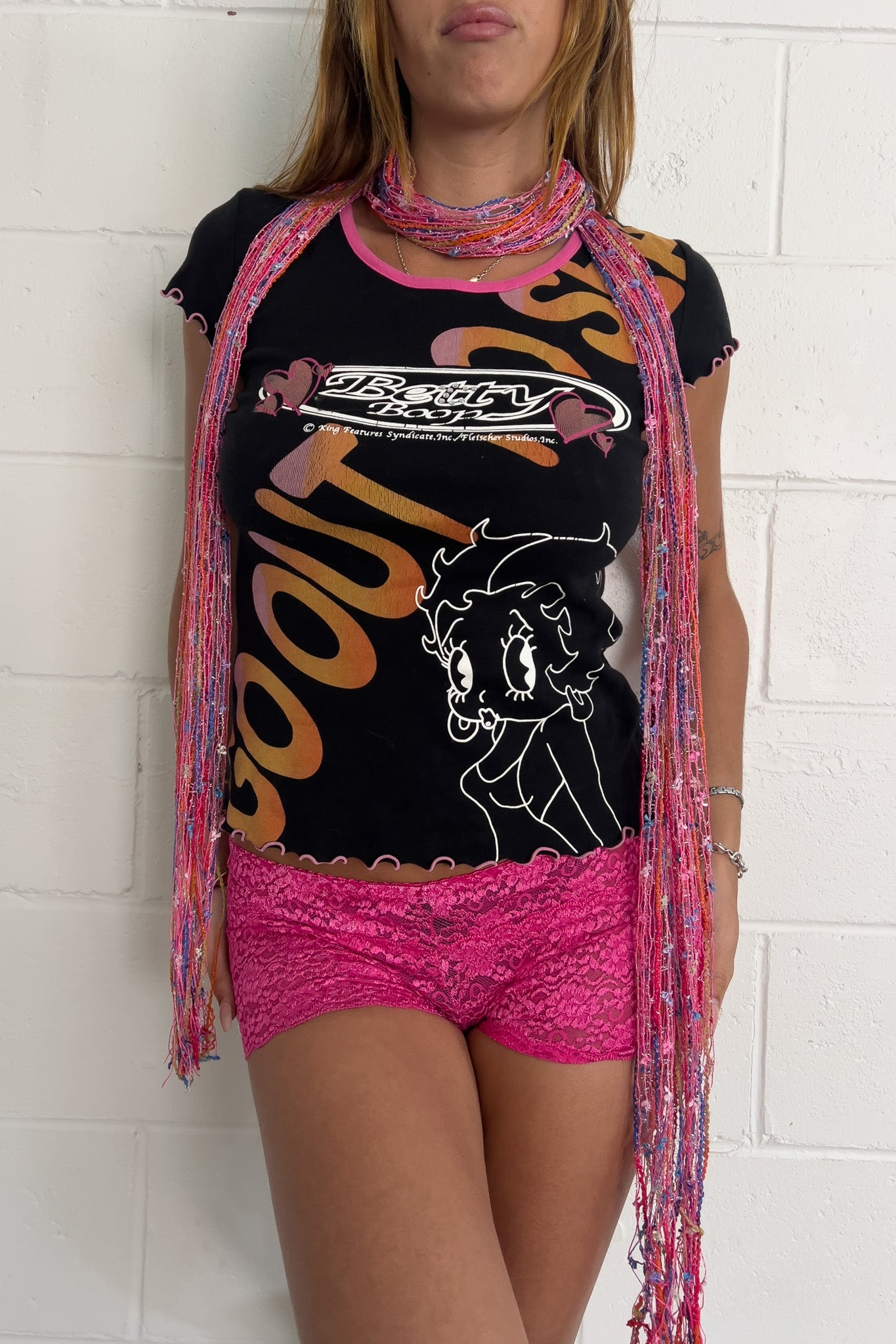 BETTY BOOP black + pink graphic T-Shirt ★ Size estimated XL