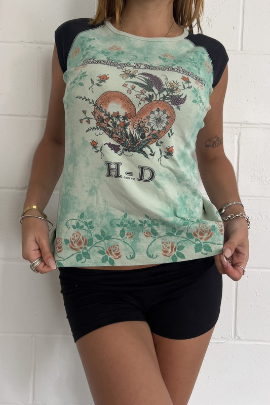 HARLEY DAVIDSON green floral tank★ Size large