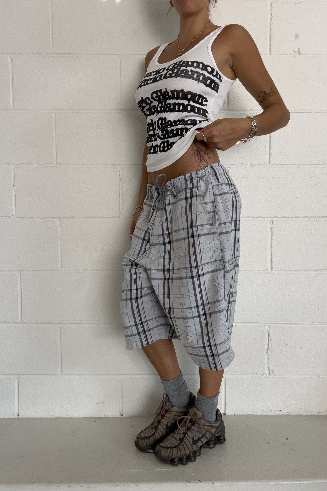 White + blue plaid jorts  ★ Size one size (DRAWSTRING)