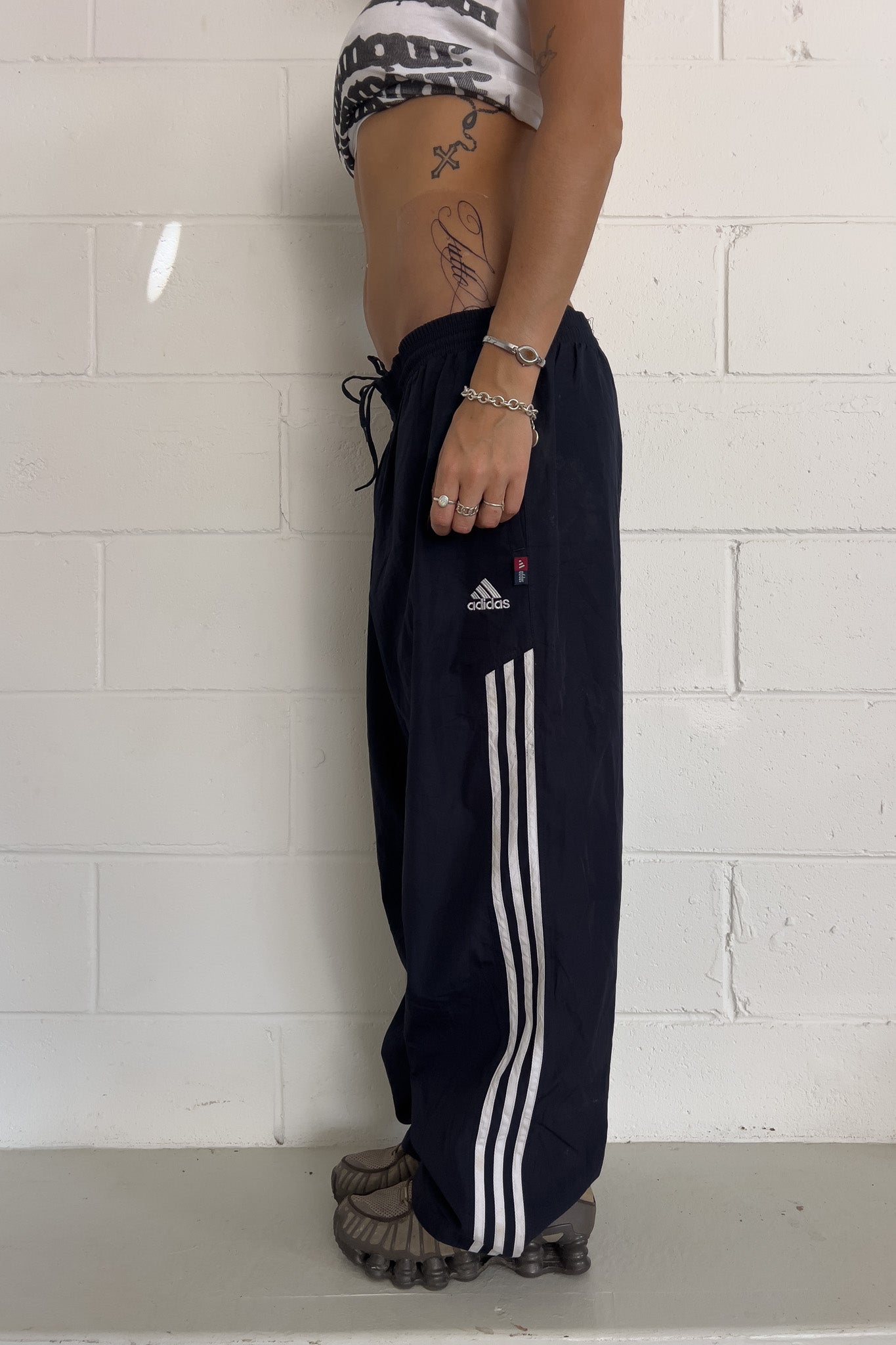 ADIDAS navy + white trackpants ★ Size XXL