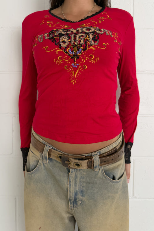 GLAMOUR GIRL red longsleeve ★ Size estimated medium