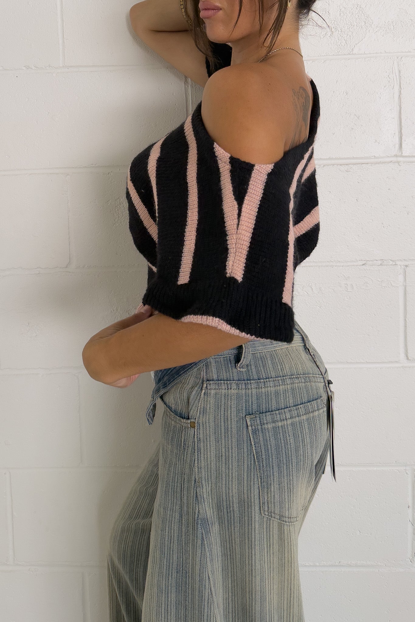 Striped reworked slouch knit top ★ Size estimated small