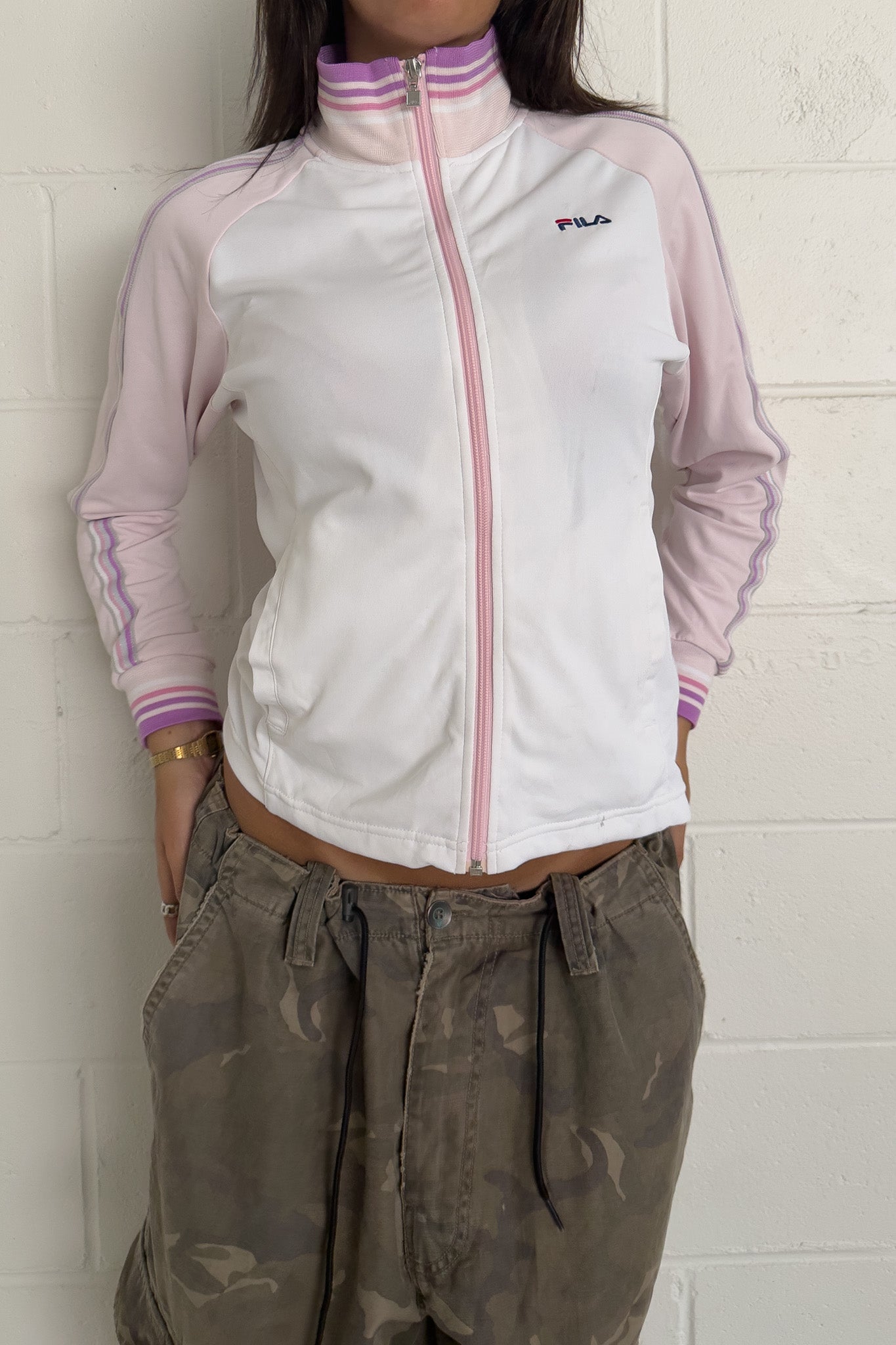 FILA white + baby pink  jacket ★ Size Small