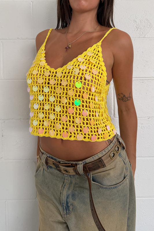 Yellow crotchet top ★ Size estimated medium
