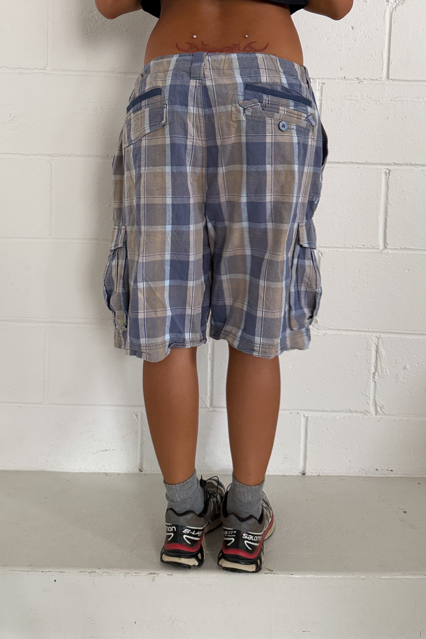 Blue & brown plaid shorts ★ One size adjustable waist