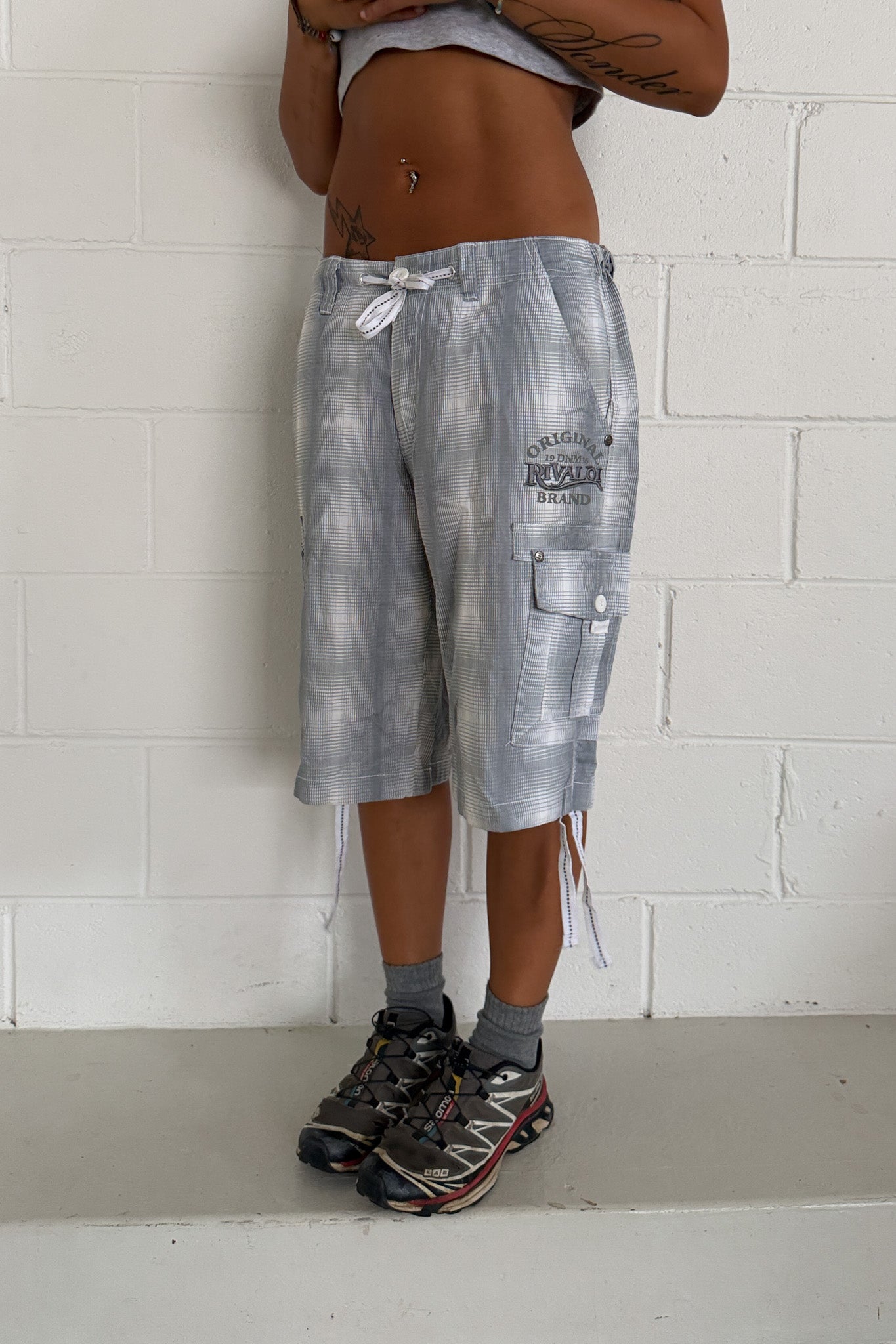 H&S grey plaid shorts ★ One size adjustable waist
