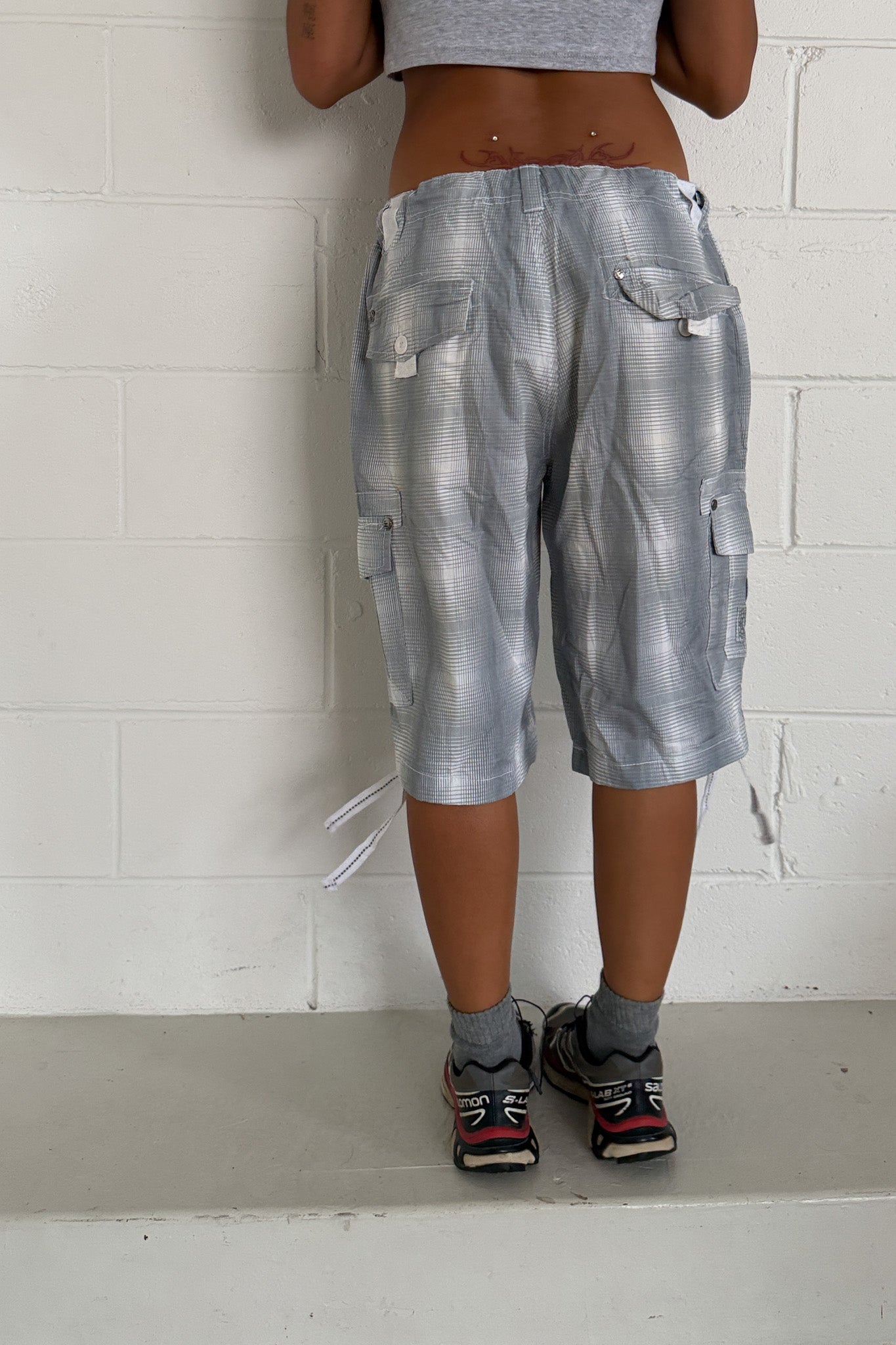 H&S grey plaid shorts ★ One size adjustable waist