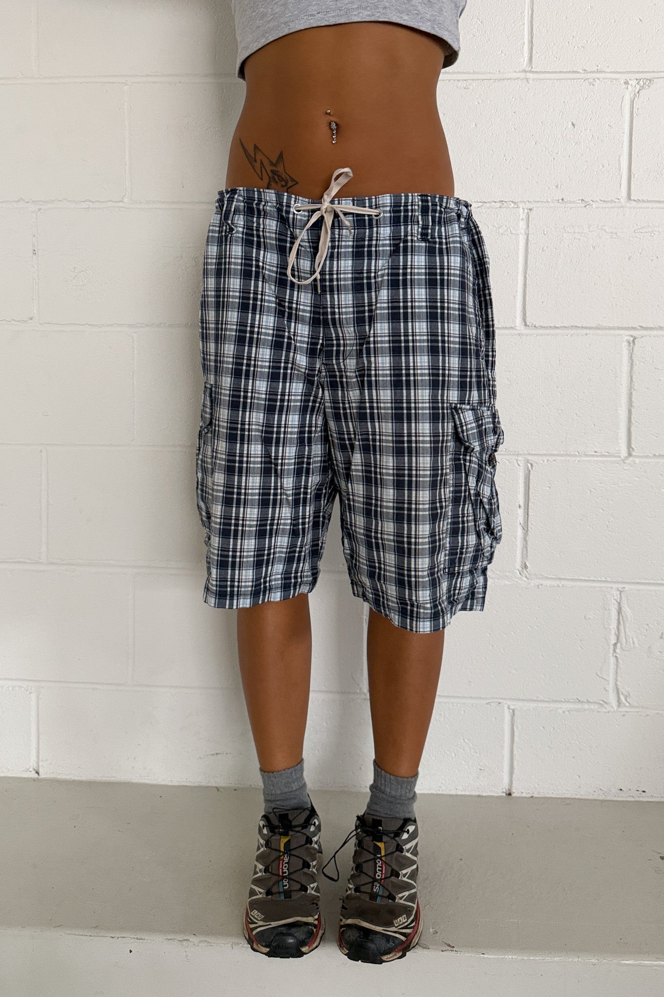 DOCKERS blue plaid shorts ★ One size adjustable waist