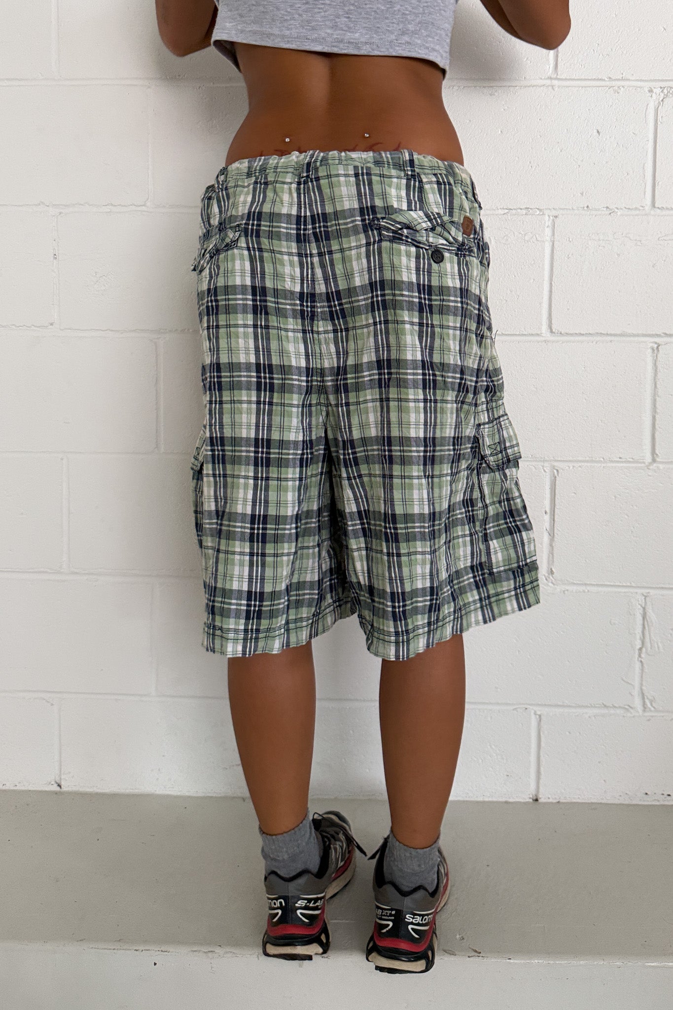 OZID green plaid shorts ★ One size adjustable waist