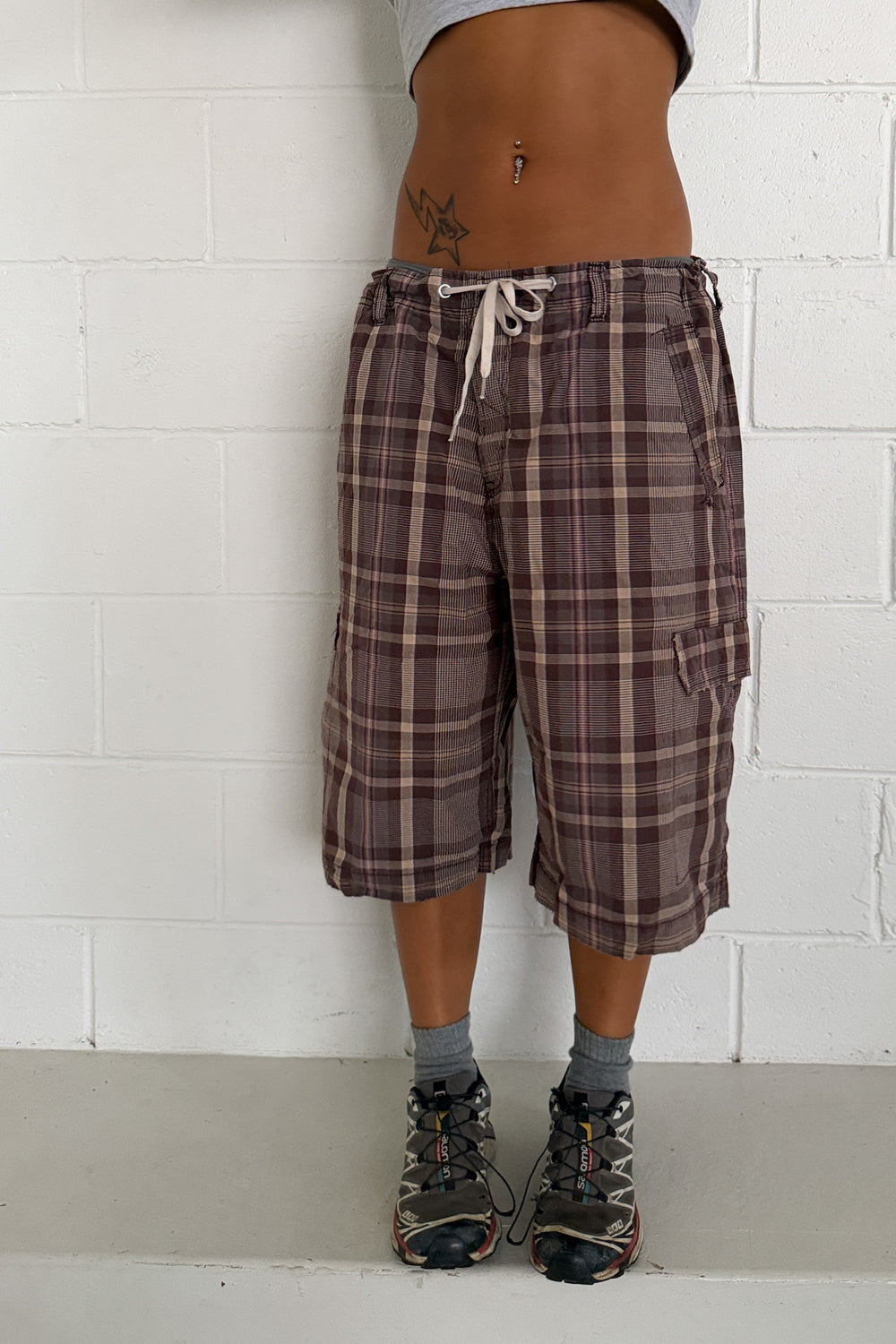 ARIZONA brown plaid shorts ★ One size adjustable waist