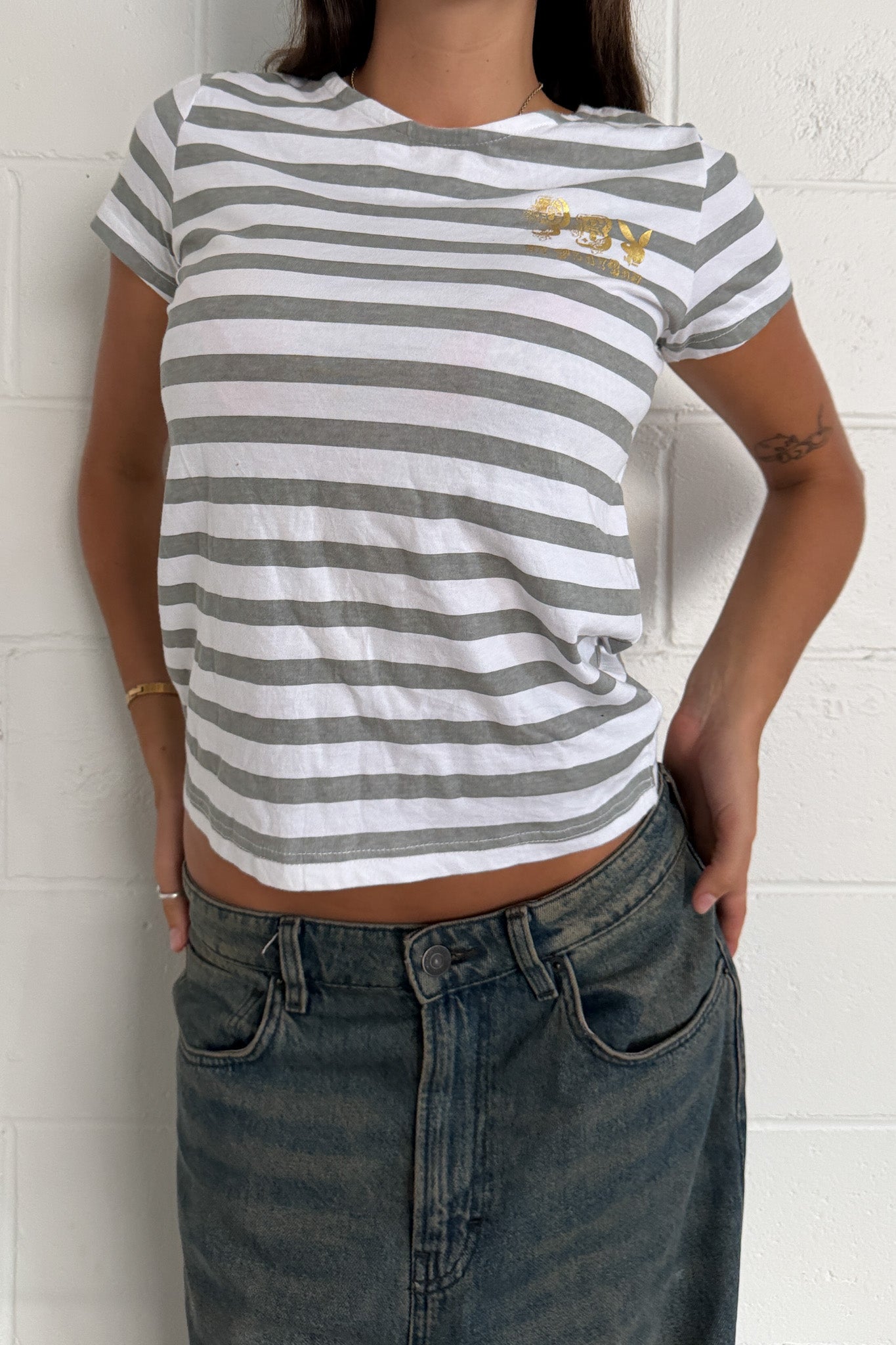 PLAYBOY pin-stripe tee ★ Size Medium