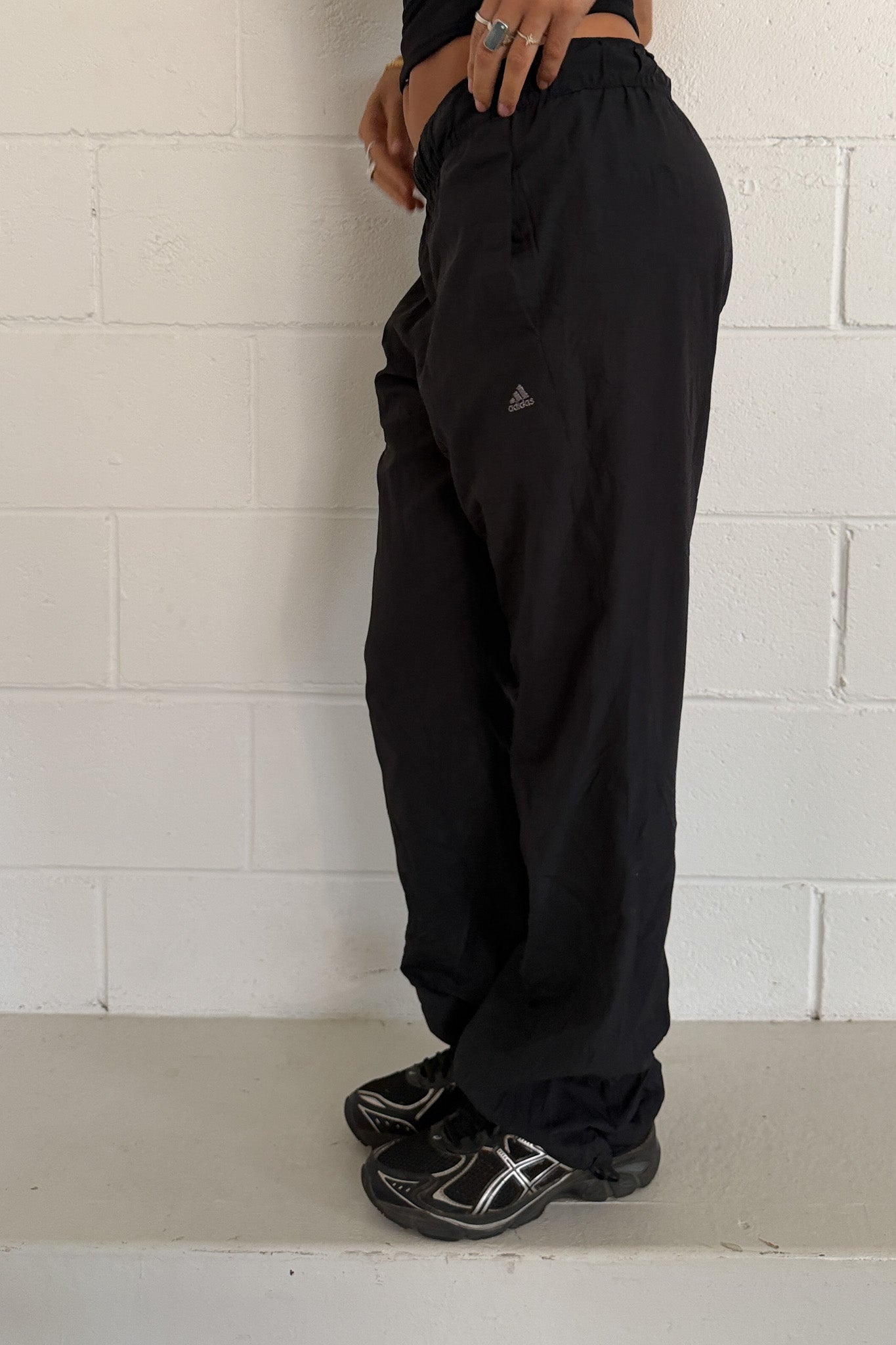 ADIDAS black glitter-grey logo track pants ★ Size small-medium