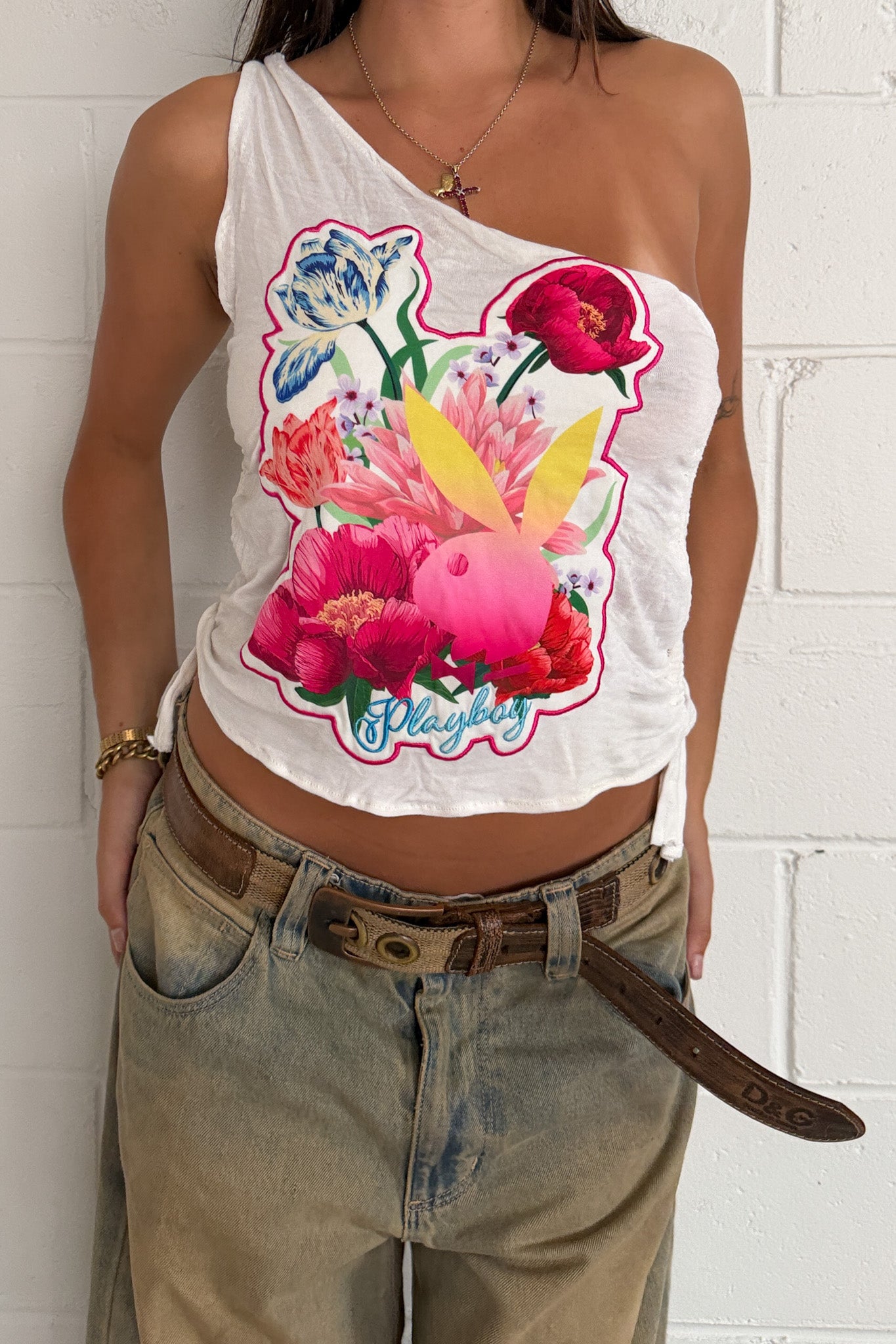PLAYBOY white graphic floral tank ★ Size medium