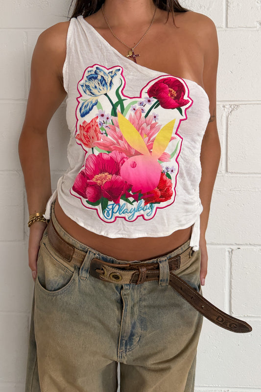 PLAYBOY white graphic floral tank ★ Size medium