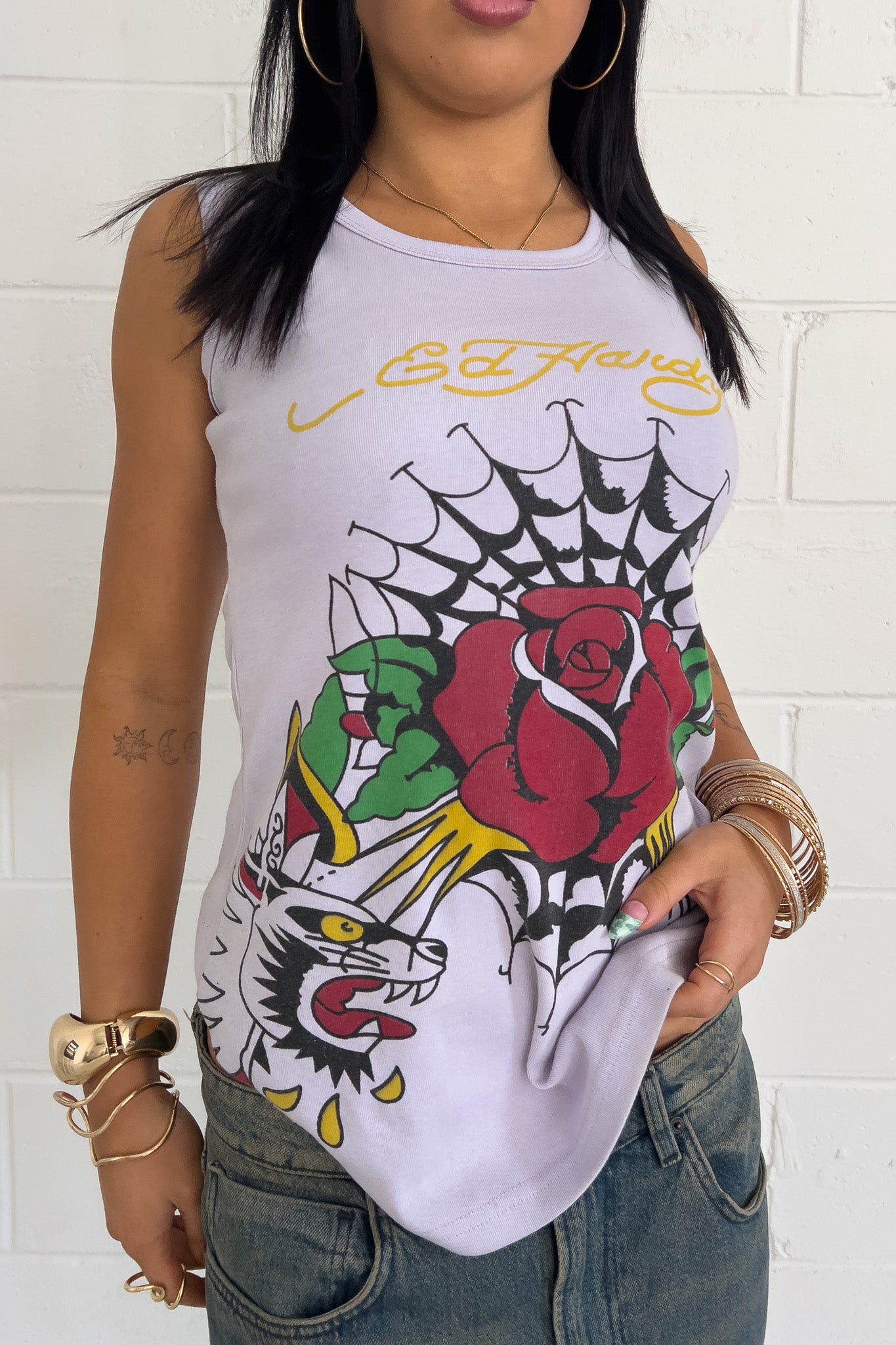 ED HARDY 'rose' purple tank ★ Size labelled large