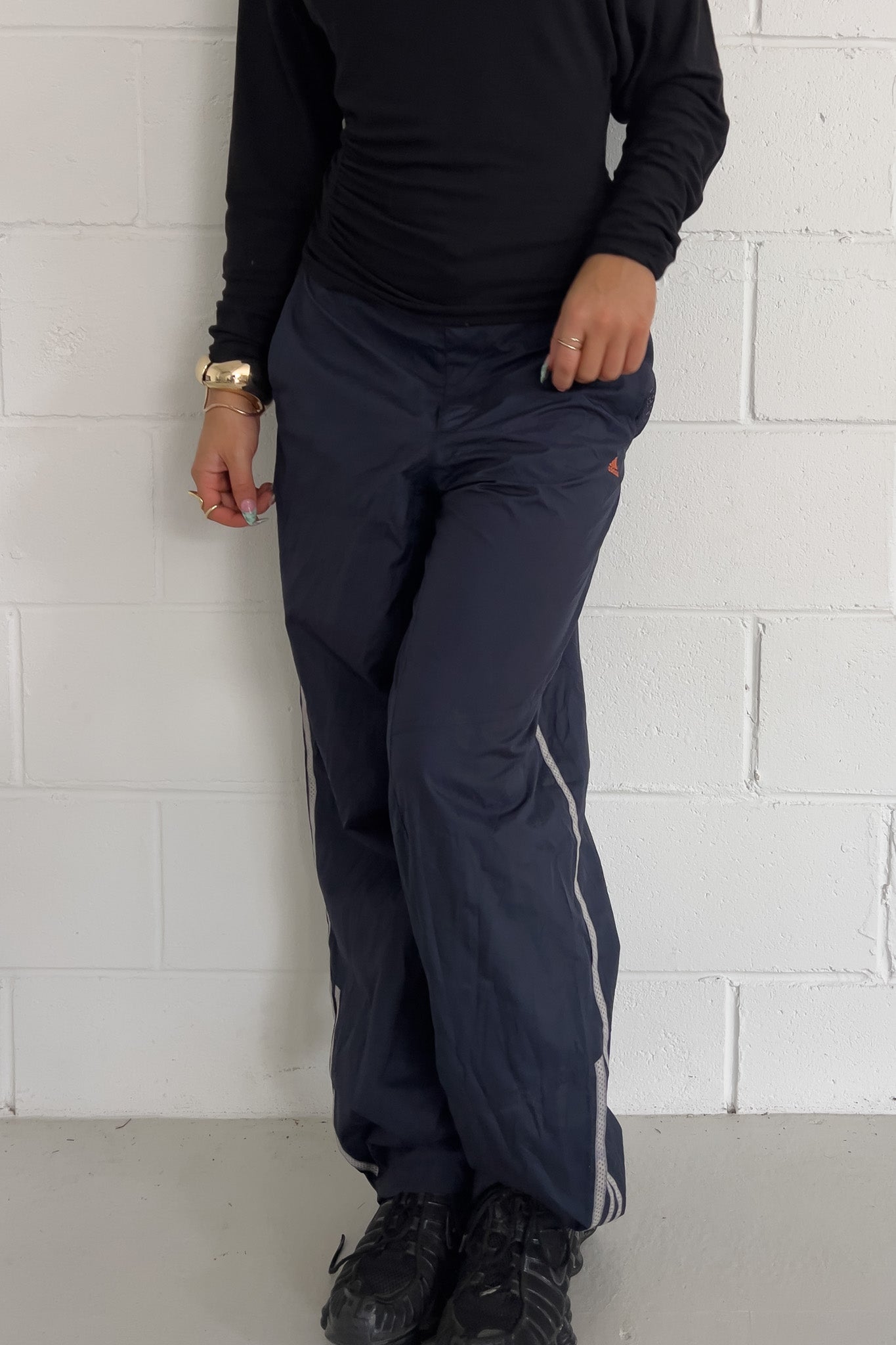 ADIDAS navy + orange logo track pants ★ Size est small