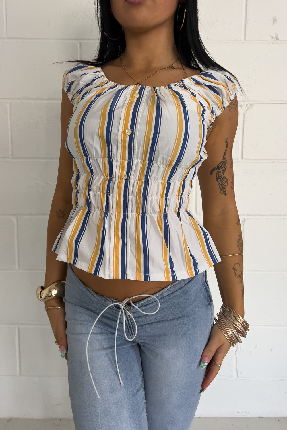 yellow + blue plaid reworked top  ★ Size est small