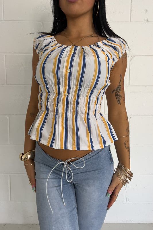 yellow + blue plaid reworked top  ★ Size est small