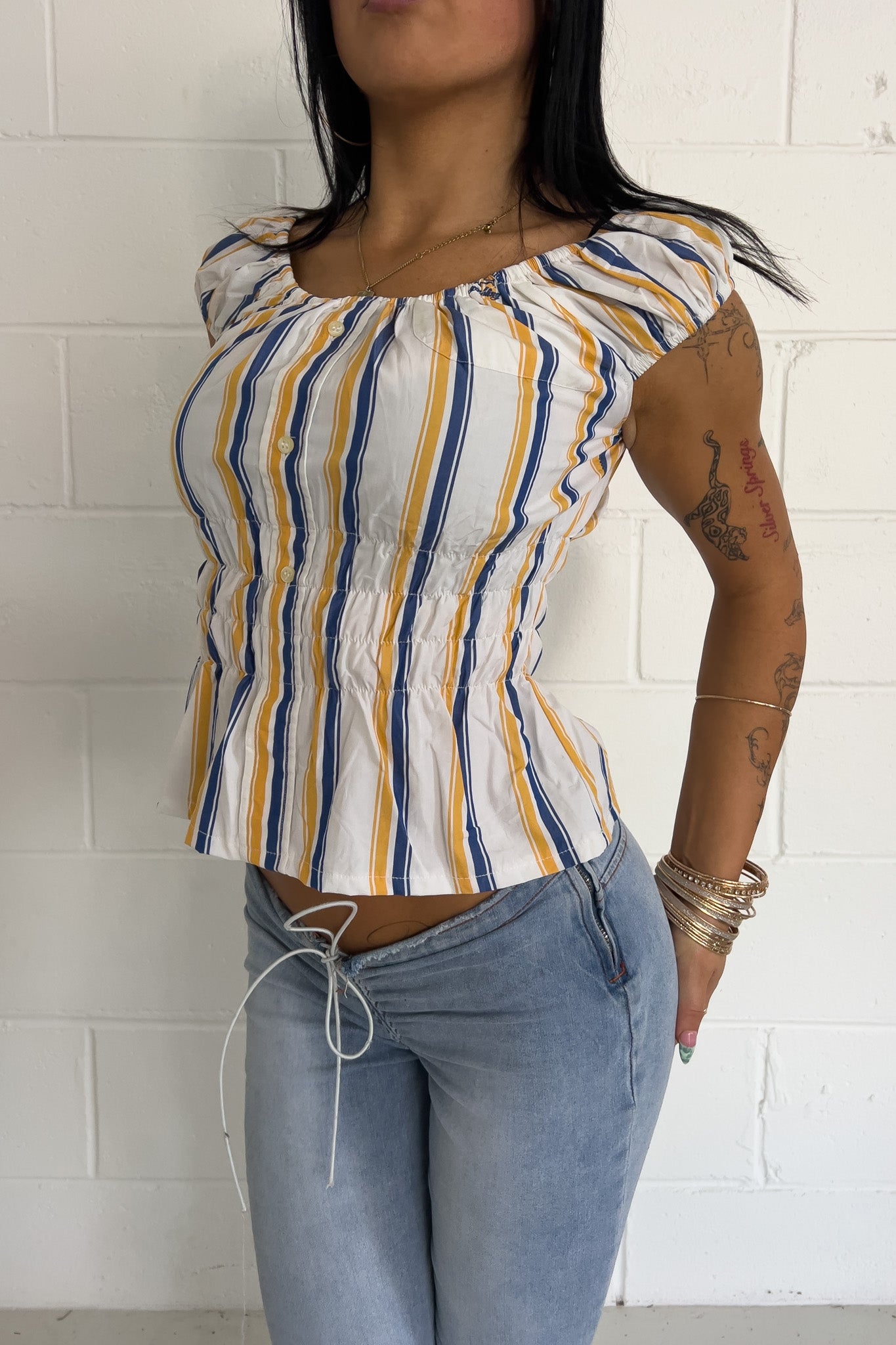 yellow + blue plaid reworked top  ★ Size est small