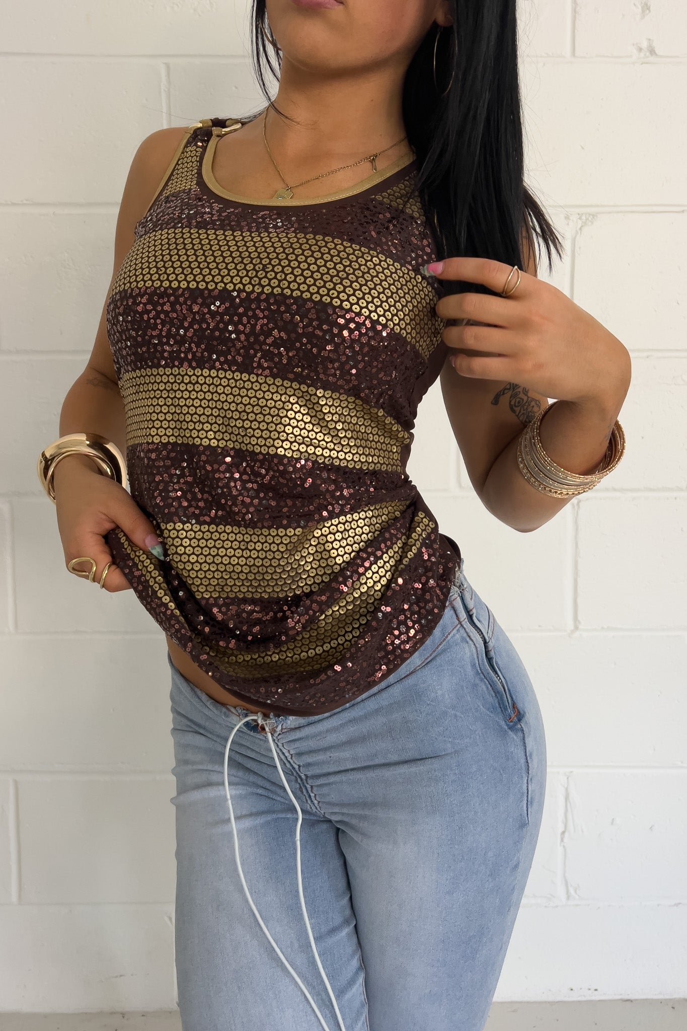 PROGRESS brown sequin top  ★ Size Labelled small (fits medium)