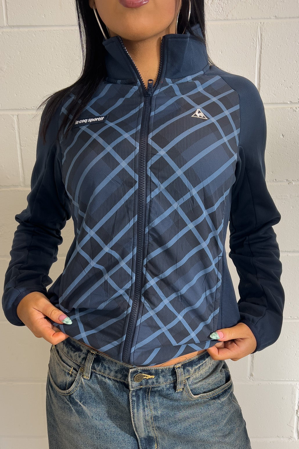 LE COQ SPORTIF navy plaid track jacket ★ Size est medium