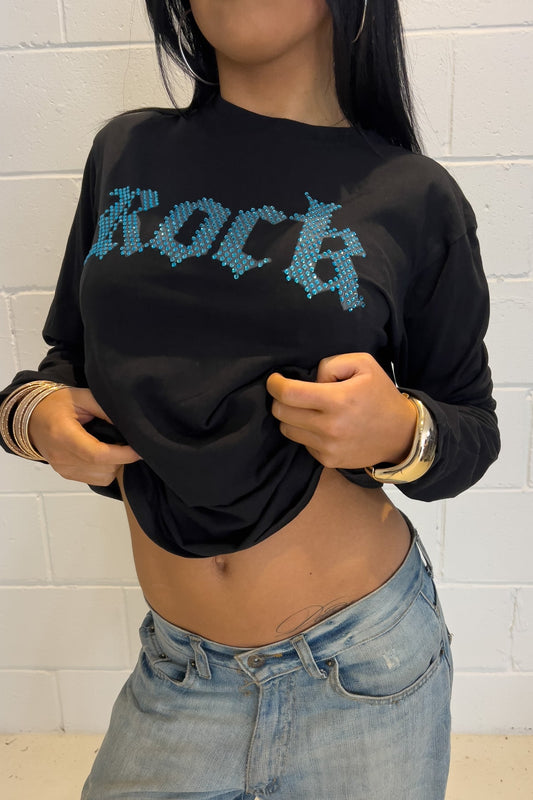 BILLABDI black + blue 'rock' top  ★ Size labelled XL