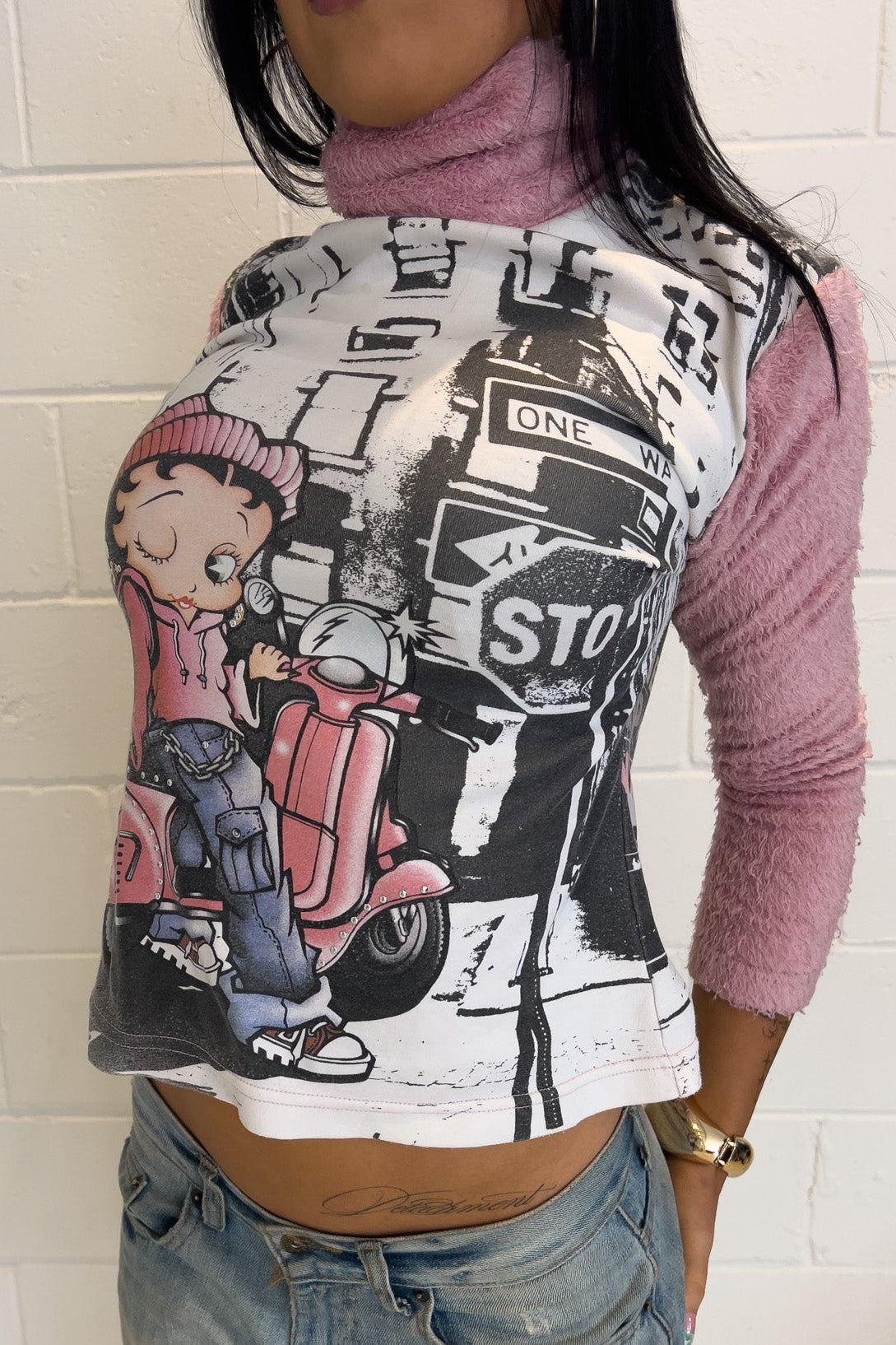 BETTY BOOP pink turtle neck top ★ Size labelled medium