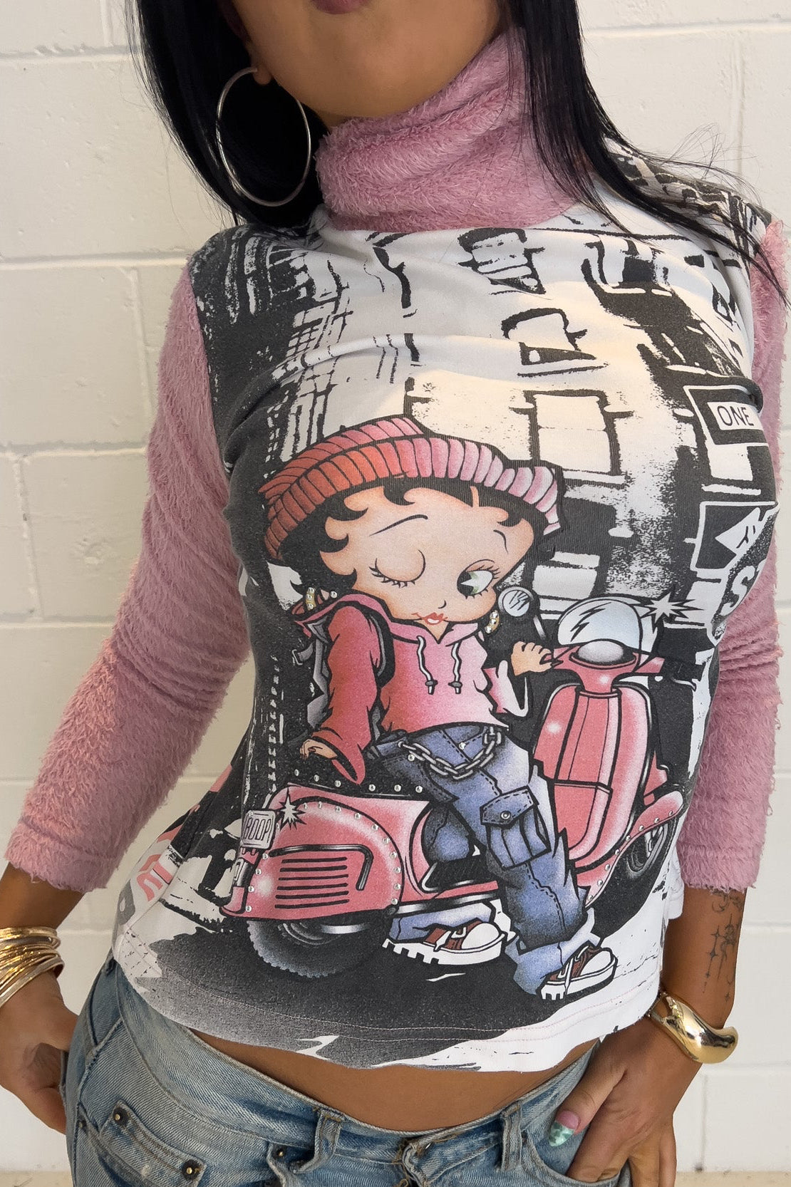 BETTY BOOP pink turtle neck top ★ Size labelled medium