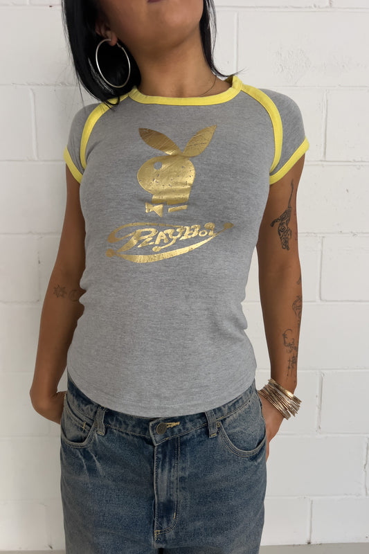 PLAYBOY grey + yellow top ★ Size labelled medium