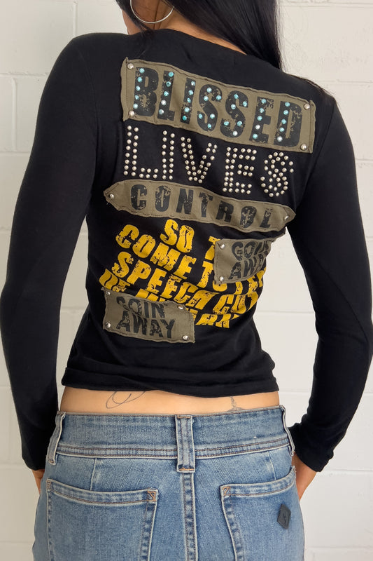 CECIL McBEE black graphic long sleeve ★ Size est small