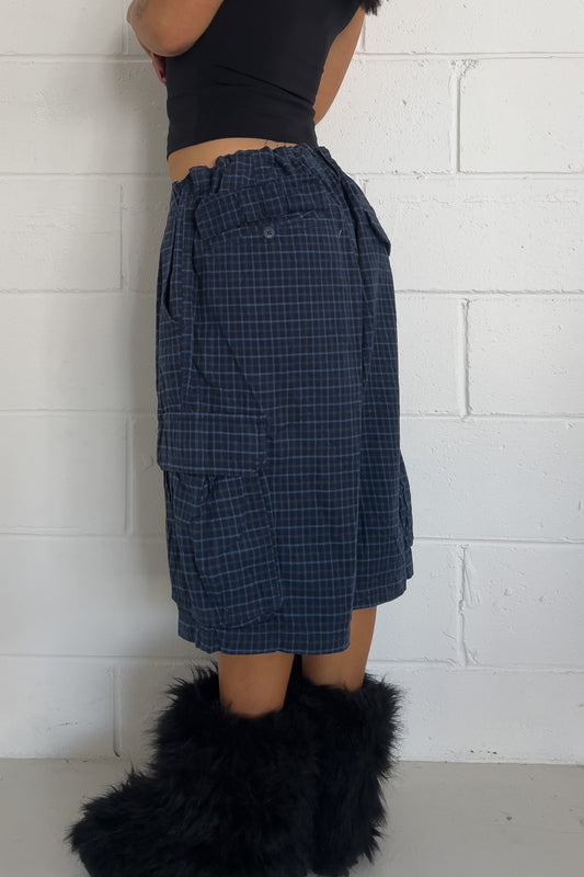 BROKEN-IN navy + blue plaid shorts ★ One size adjustable waist