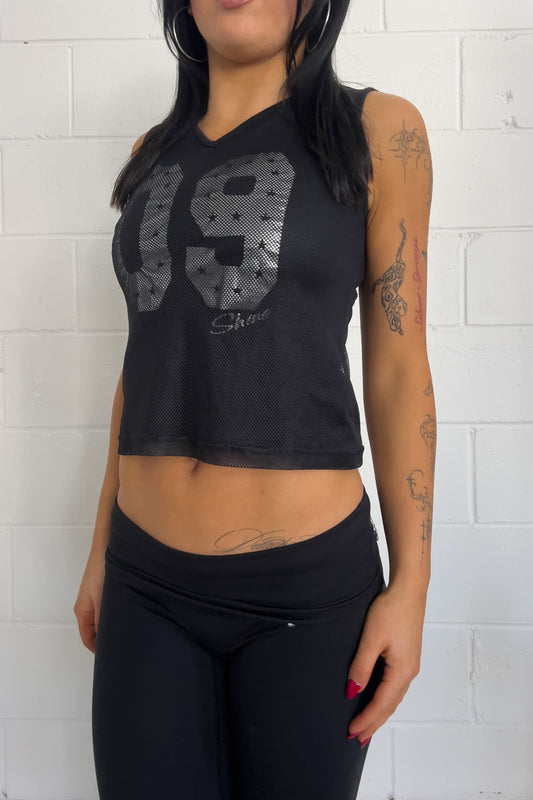 Black "09" + silver graphic tank top ★ Size est medium