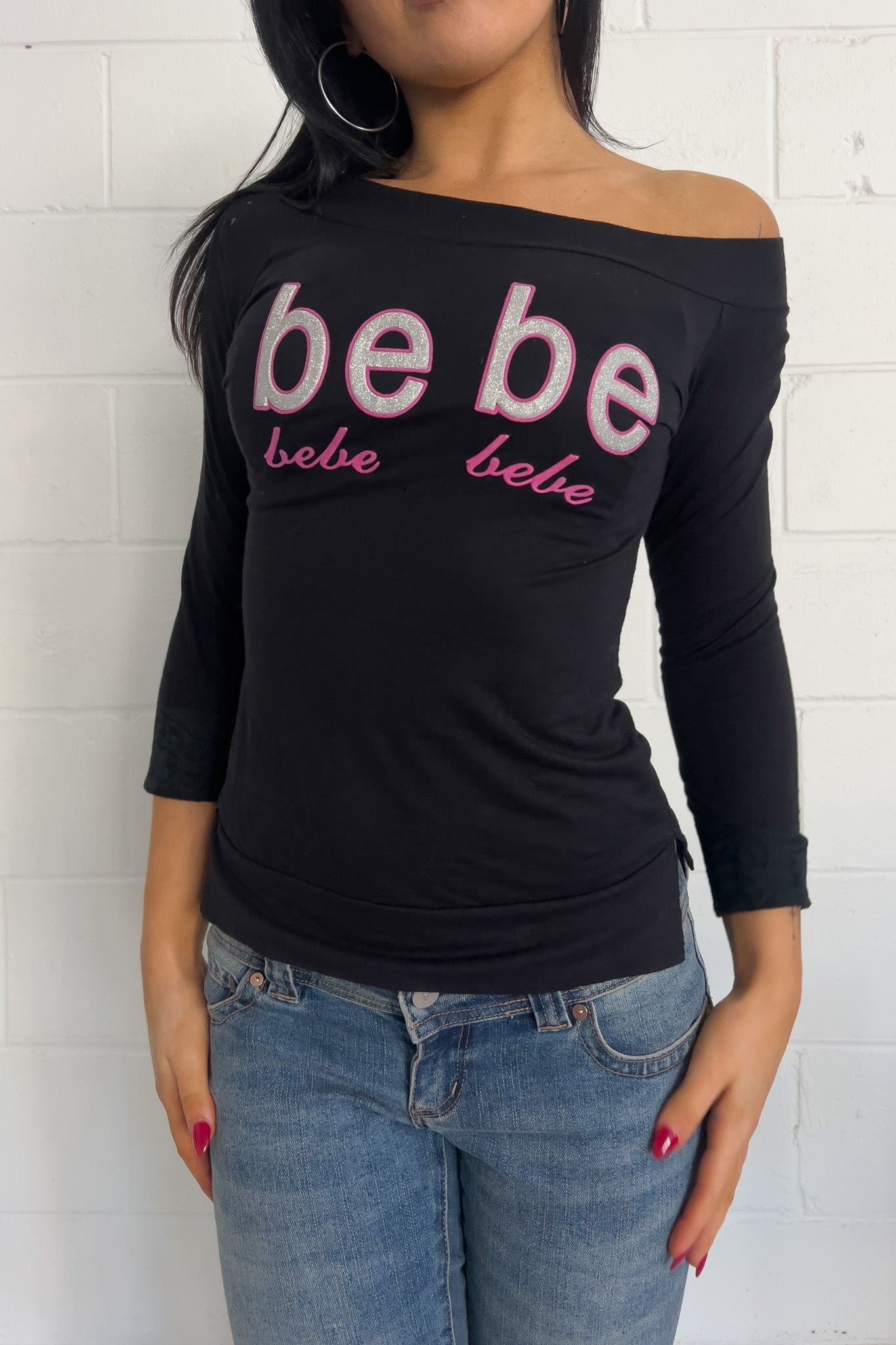 BEBE black + pink long sleeve ★ Size est medium