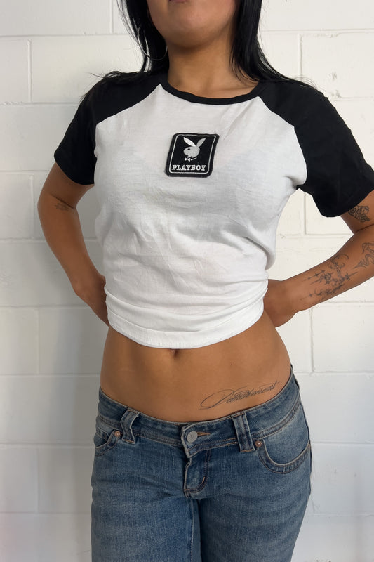 PLAYBOY white + black tee  ★ Size labelled small