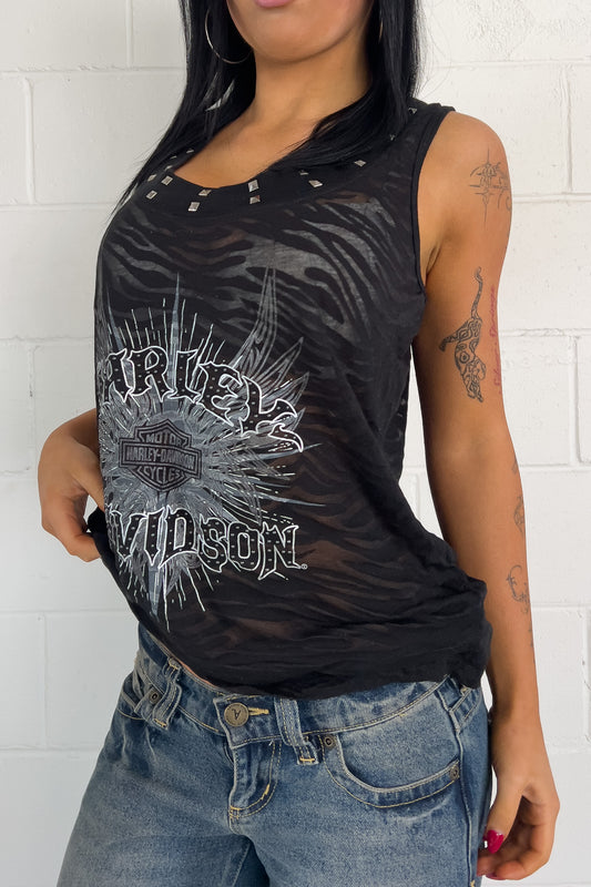 HARLEY DAVIDSON black + silver tank  ★ Size est medium/large