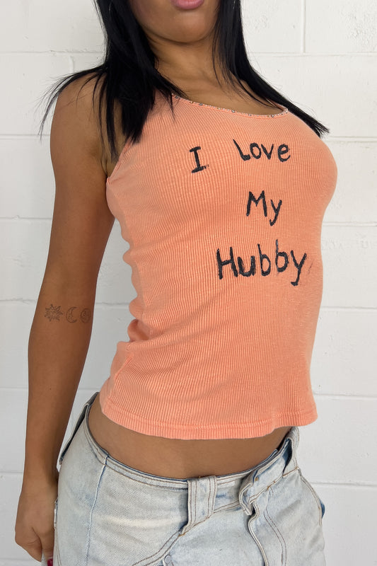 Orange "I luv my hubby" tank top ★ Size labelled large