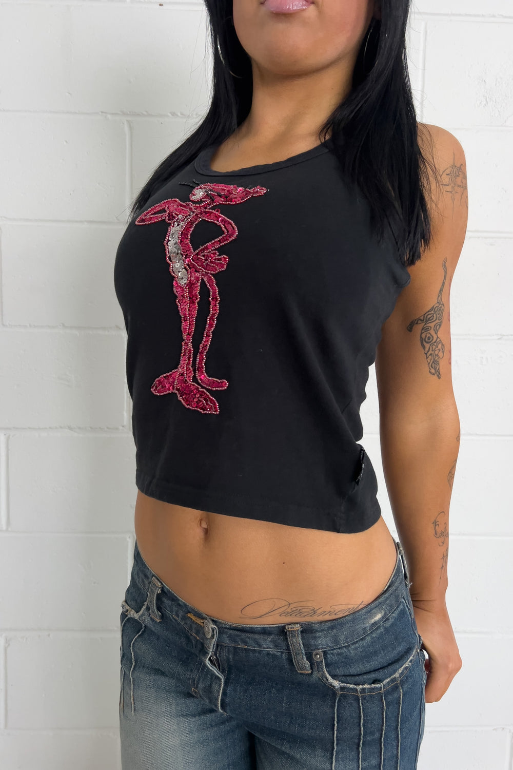 Pink panther black tank  ★ Size labelled medium