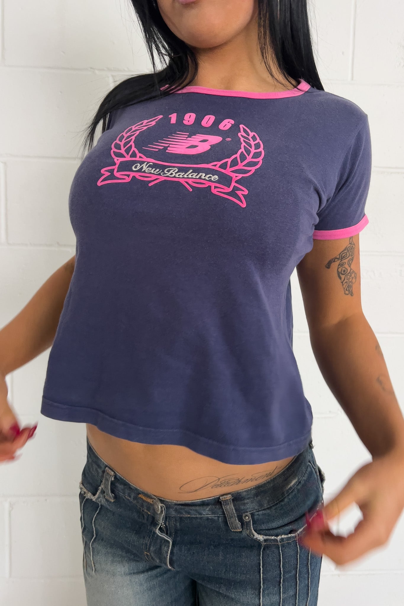 NEW BALANCE purple + pink tee ★ Size labelled medium