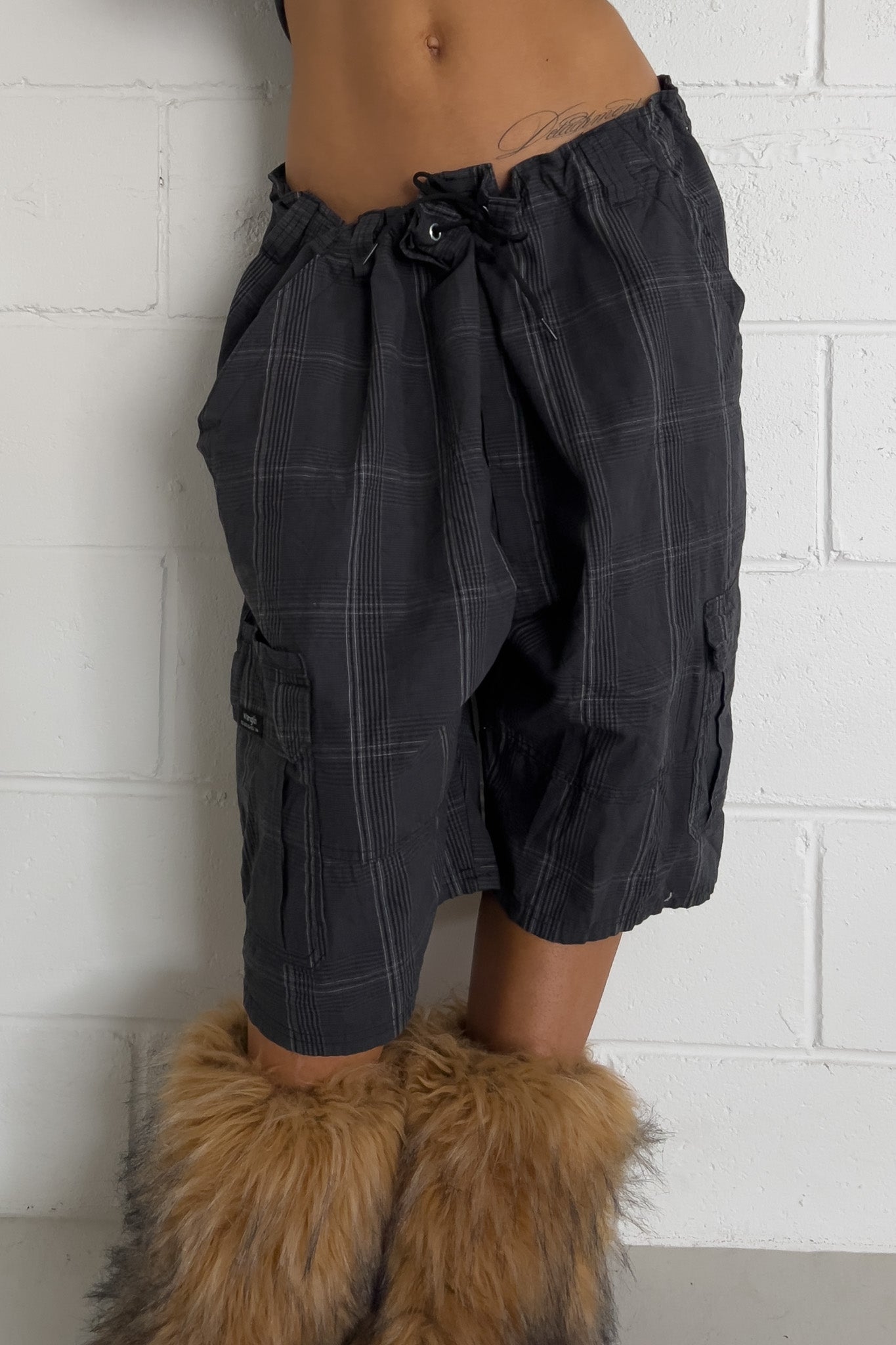 Charcoal plaid shorts ★ One size adjustable waist