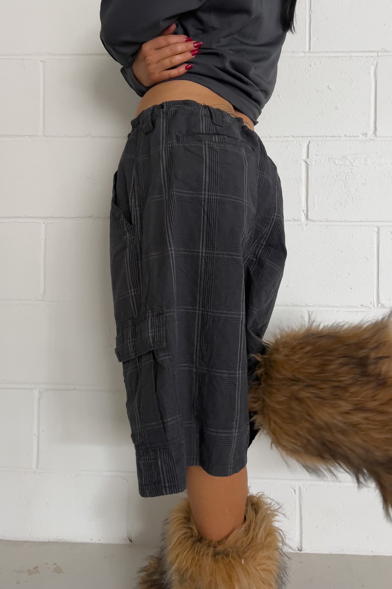 Charcoal plaid shorts ★ One size adjustable waist