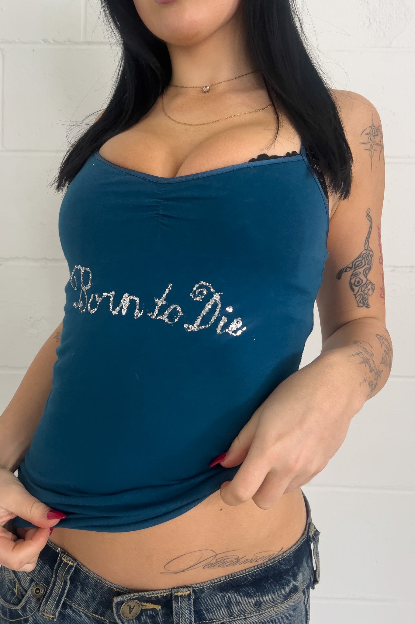 AMERICAN EAGLE blue "born to die" tank ★ Size labelled small