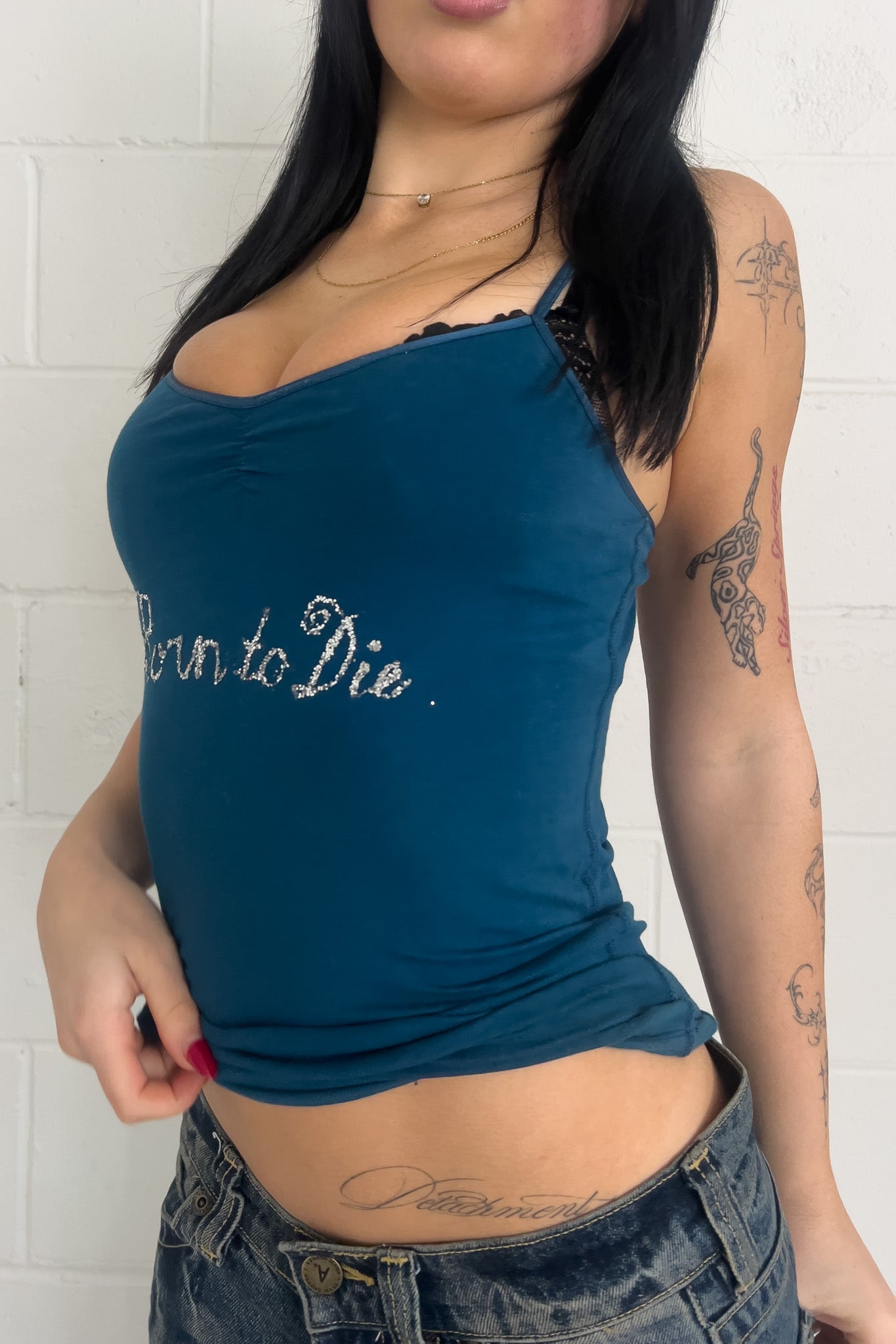 AMERICAN EAGLE blue "born to die" tank ★ Size labelled small